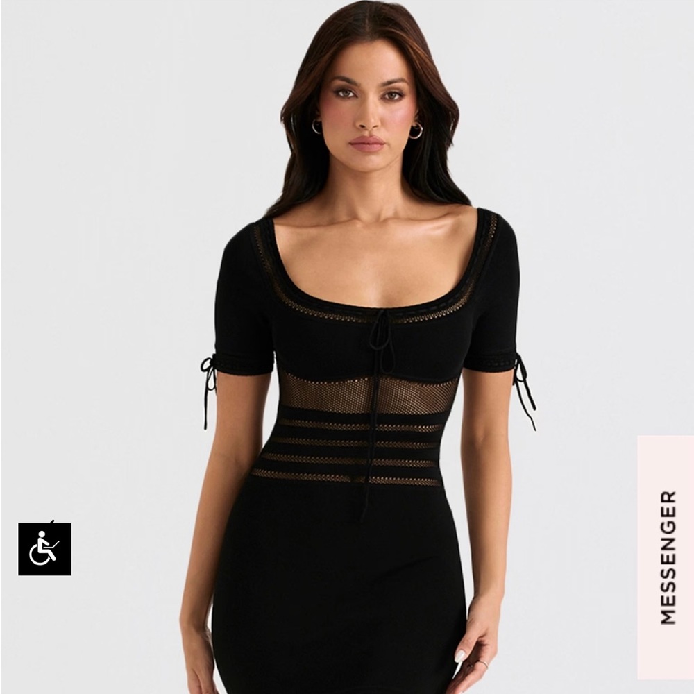 NEW HOUSE OF CB LILLA BLACK OPENWORK KNIT 
MIDI DRESS SIZE XS - Picture 3 of 15
